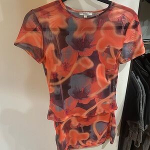 MIAOU Vibrant Red and Pink Abstract Two-Piece Set